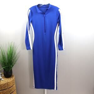 Sporty Blue 1/2 Zip Bodycon Maxi Dress White Stripe